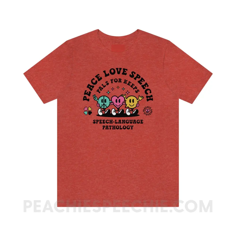 Peace Love Speech Retro Characters Premium Soft Tee - Heather Red / S - T-Shirt peachiespeechie.com