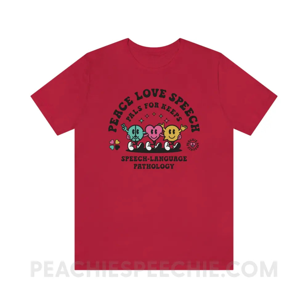Peace Love Speech Retro Characters Premium Soft Tee - Red / S - T-Shirt peachiespeechie.com