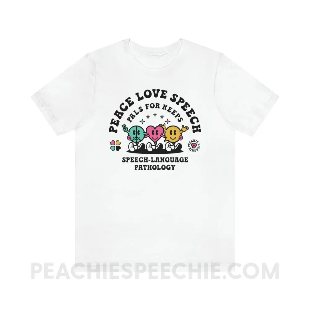 Peace Love Speech Retro Characters Premium Soft Tee - White / S - T-Shirt peachiespeechie.com
