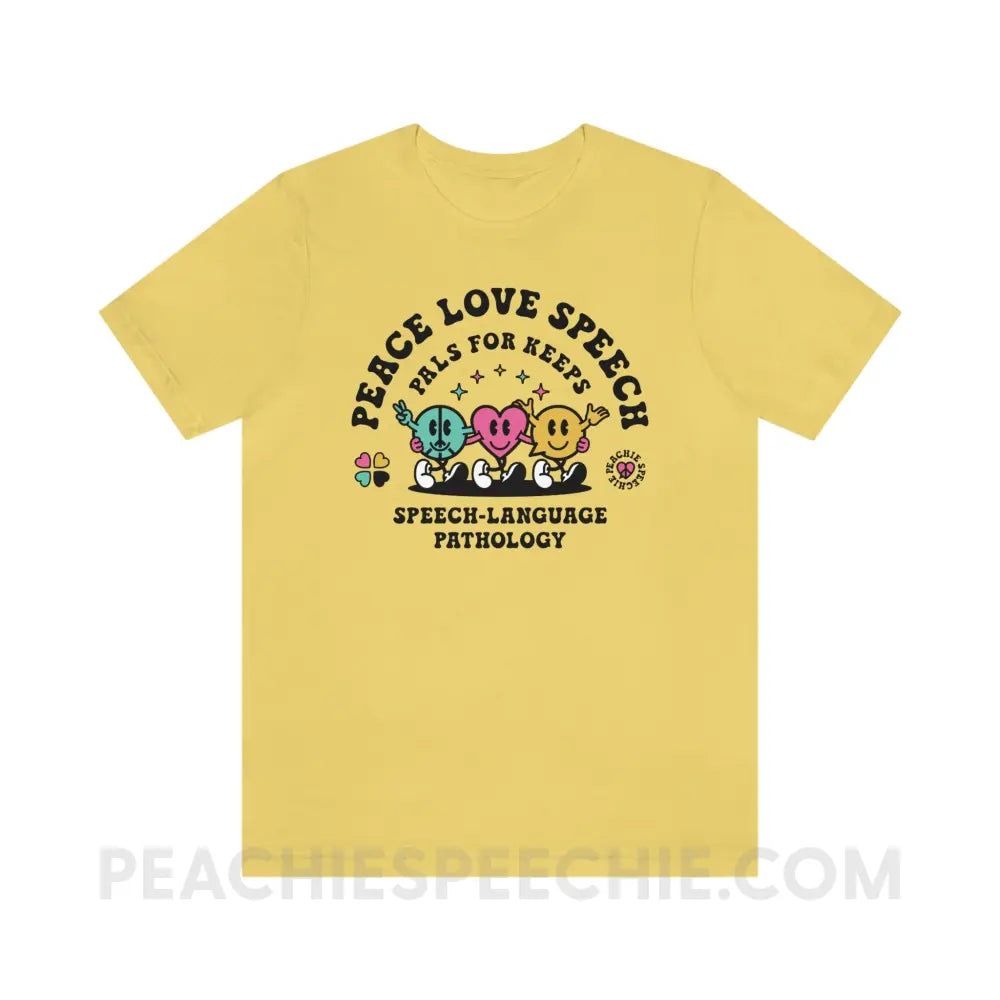 Peace Love Speech Retro Characters Premium Soft Tee - Yellow / S - T-Shirt peachiespeechie.com