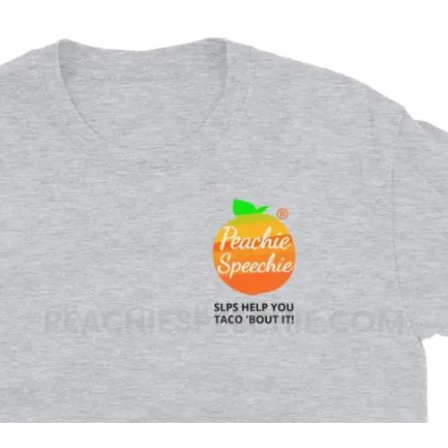 Peachie Speechie Logo/Trademark Tee with our ’SLPs Help You Taco ’Bout It!’ - custom product peachiespeechie.com