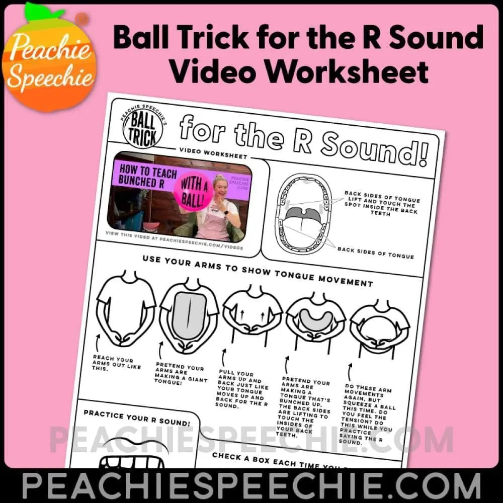Peachie Speechie’s Ball Trick for the R Sound Video Worksheet - Materials peachiespeechie.com
