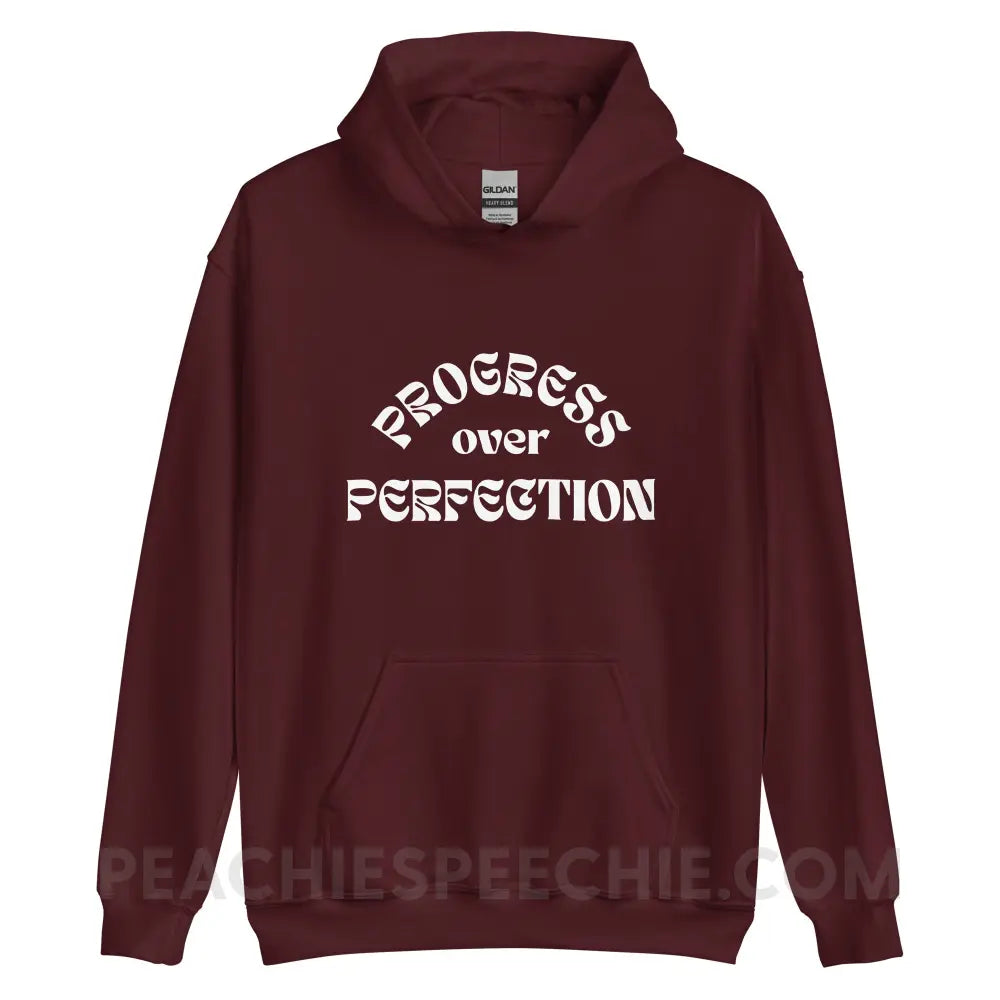 Progress Over Perfection Classic Hoodie - Maroon / S - peachiespeechie.com