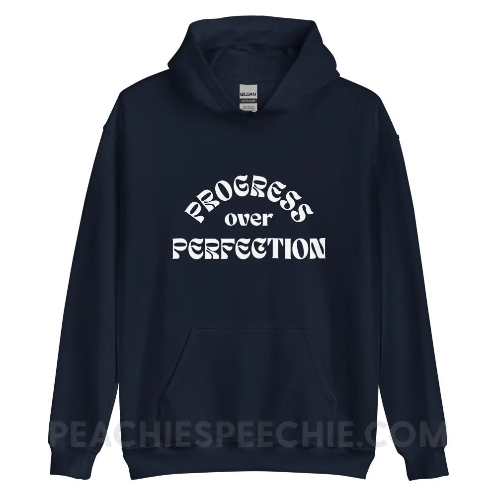 Progress Over Perfection Classic Hoodie - Navy / S - peachiespeechie.com