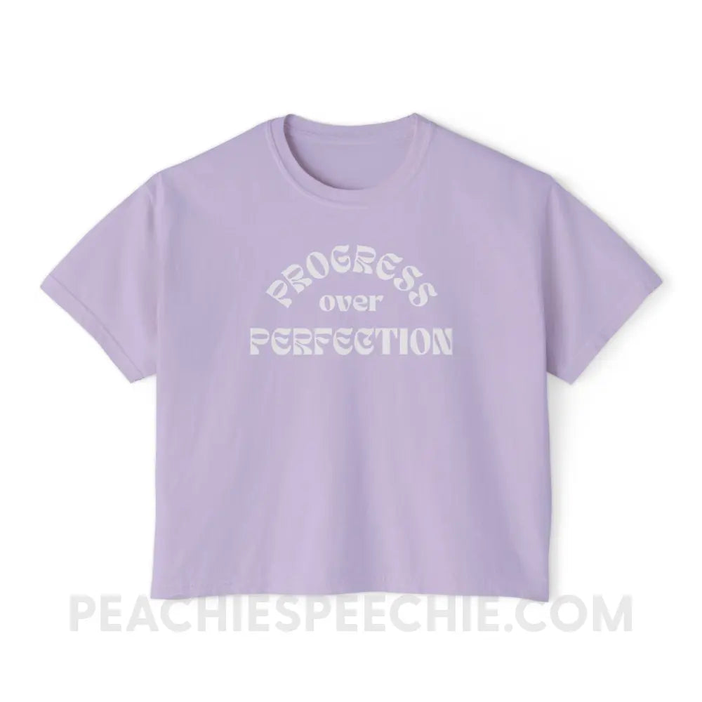 Progress Over Perfection Comfort Colors Boxy Tee - Orchid / S - T-Shirt peachiespeechie.com