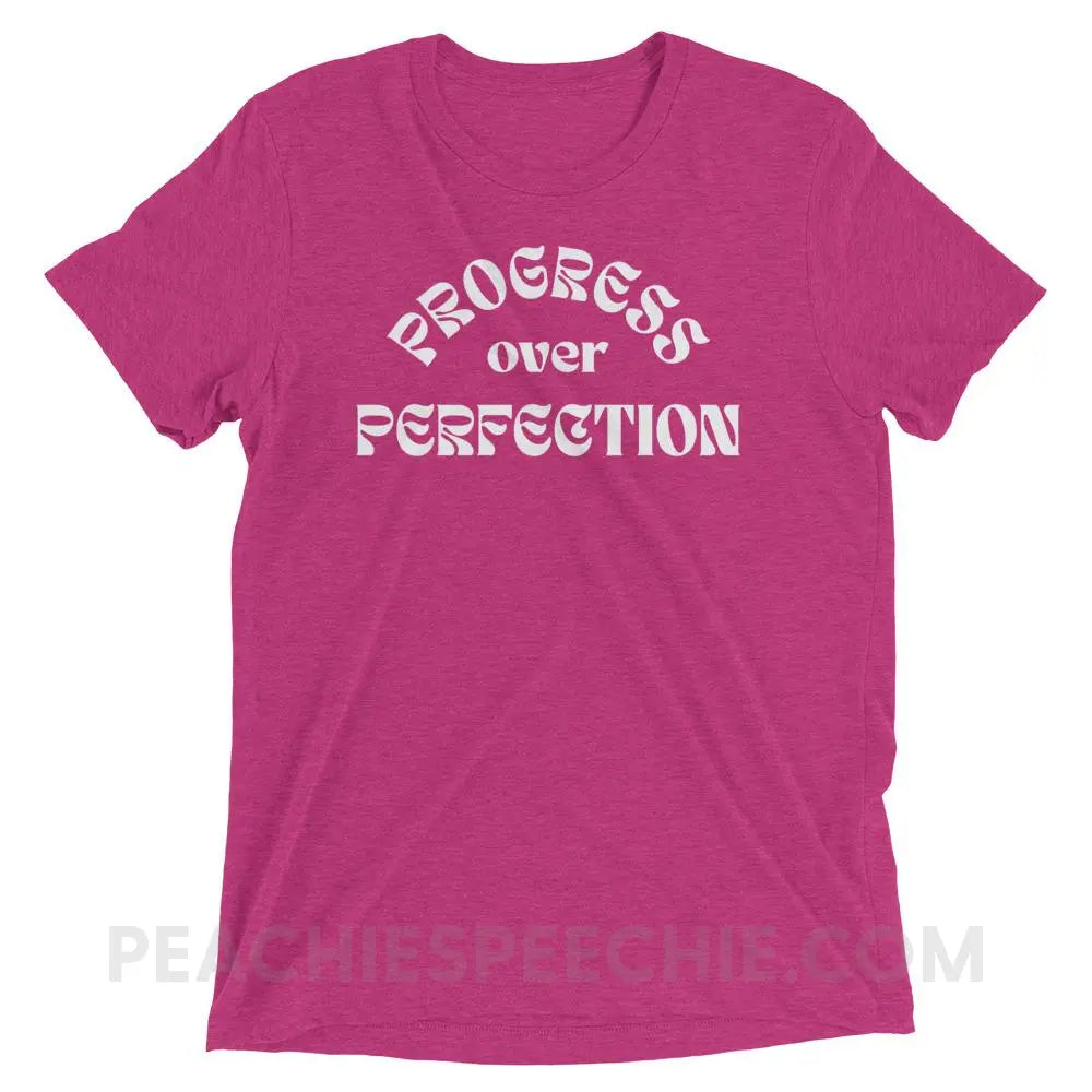 Progress Over Perfection Tri-Blend Tee - Berry Triblend / XS - peachiespeechie.com