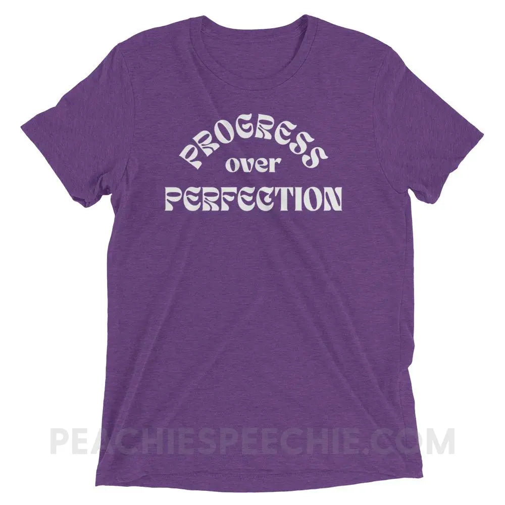 Progress Over Perfection Tri-Blend Tee - Purple Triblend / XS - peachiespeechie.com