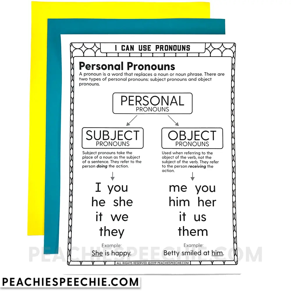 I Can Use Pronouns: No-Prep Workbook - Materials peachiespeechie.com