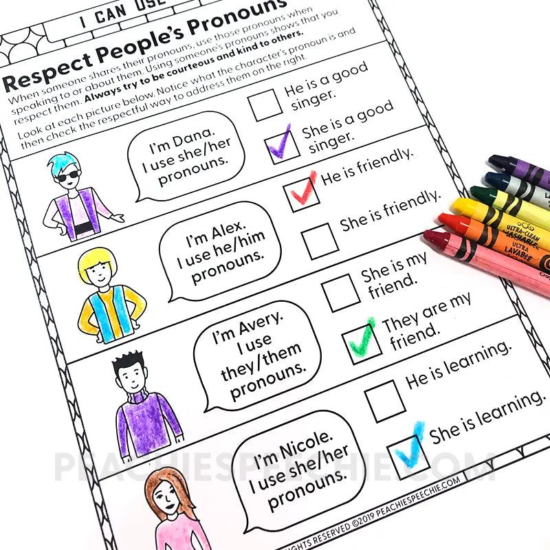 I Can Use Pronouns: No-Prep Workbook - Materials peachiespeechie.com