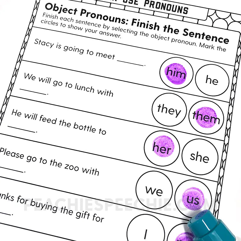 I Can Use Pronouns: No-Prep Workbook - Materials peachiespeechie.com