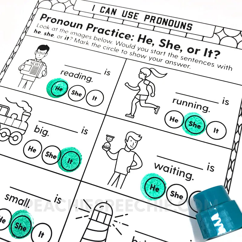 I Can Use Pronouns: No-Prep Workbook - Materials peachiespeechie.com