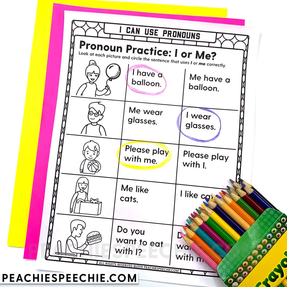 I Can Use Pronouns: No-Prep Workbook - Materials peachiespeechie.com