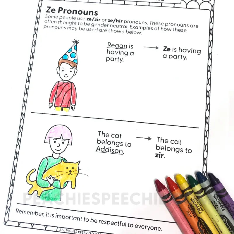 I Can Use Pronouns: No-Prep Workbook - Materials peachiespeechie.com