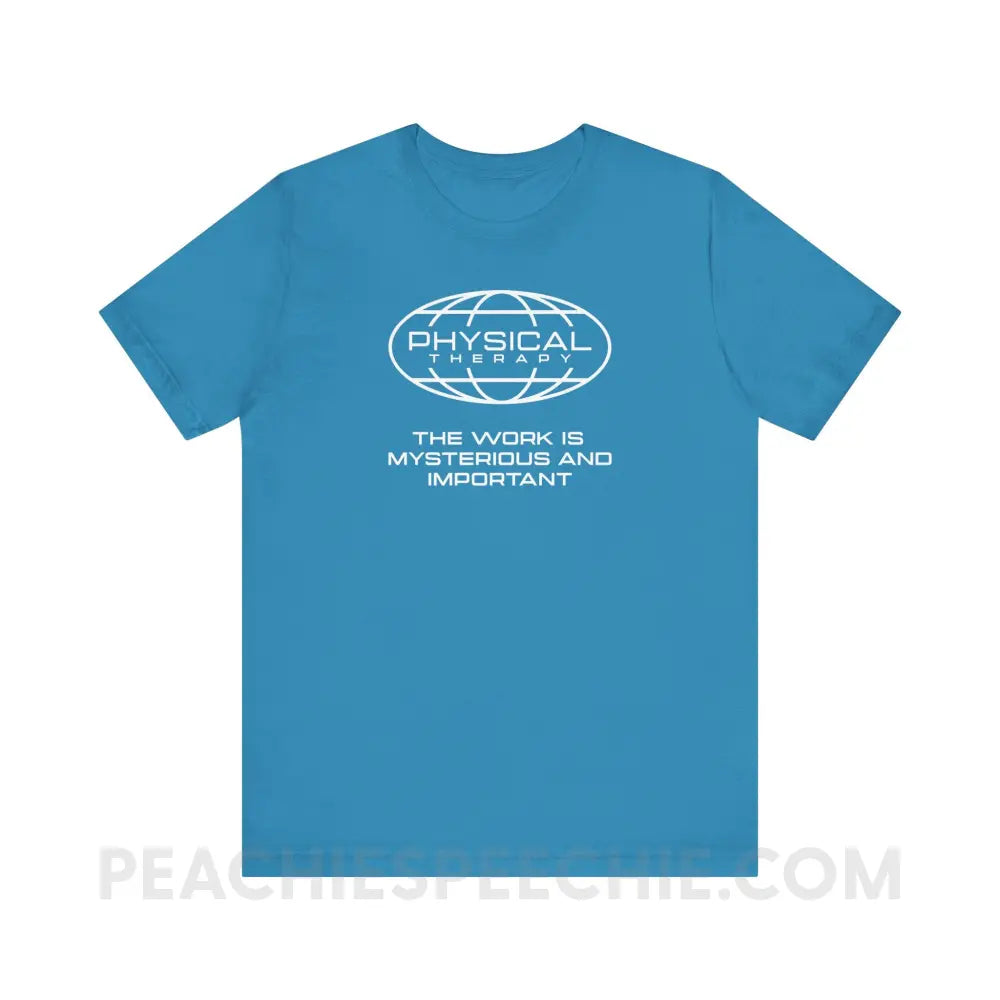 PT Is Mysterious And Important Premium Soft Tee - Aqua / XS - T-Shirt peachiespeechie.com