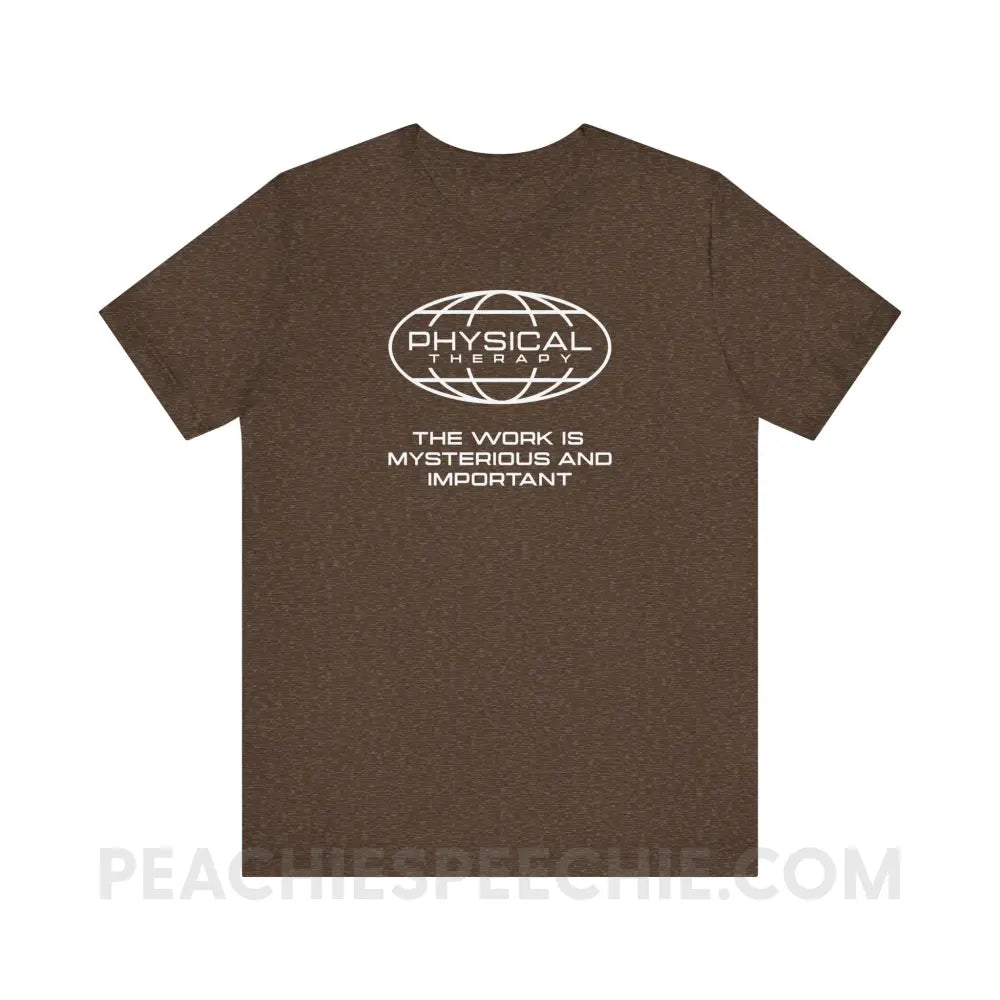 PT Is Mysterious And Important Premium Soft Tee - Heather Brown / XS - T-Shirt peachiespeechie.com
