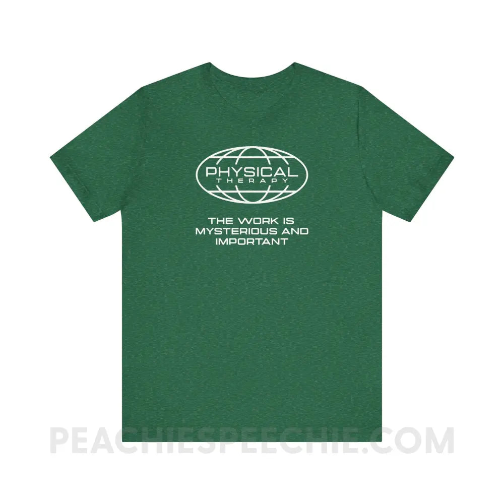 PT Is Mysterious And Important Premium Soft Tee - Heather Grass Green / XS - T-Shirt peachiespeechie.com
