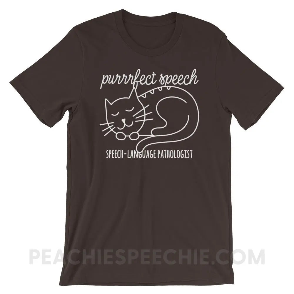 Purrrfect Speech Premium Soft Tee - Brown / S - T-Shirts & Tops peachiespeechie.com