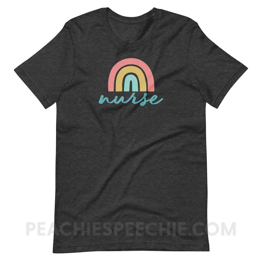 Rainbow Nurse Premium Soft Tee - Dark Grey Heather / S - T-Shirt peachiespeechie.com