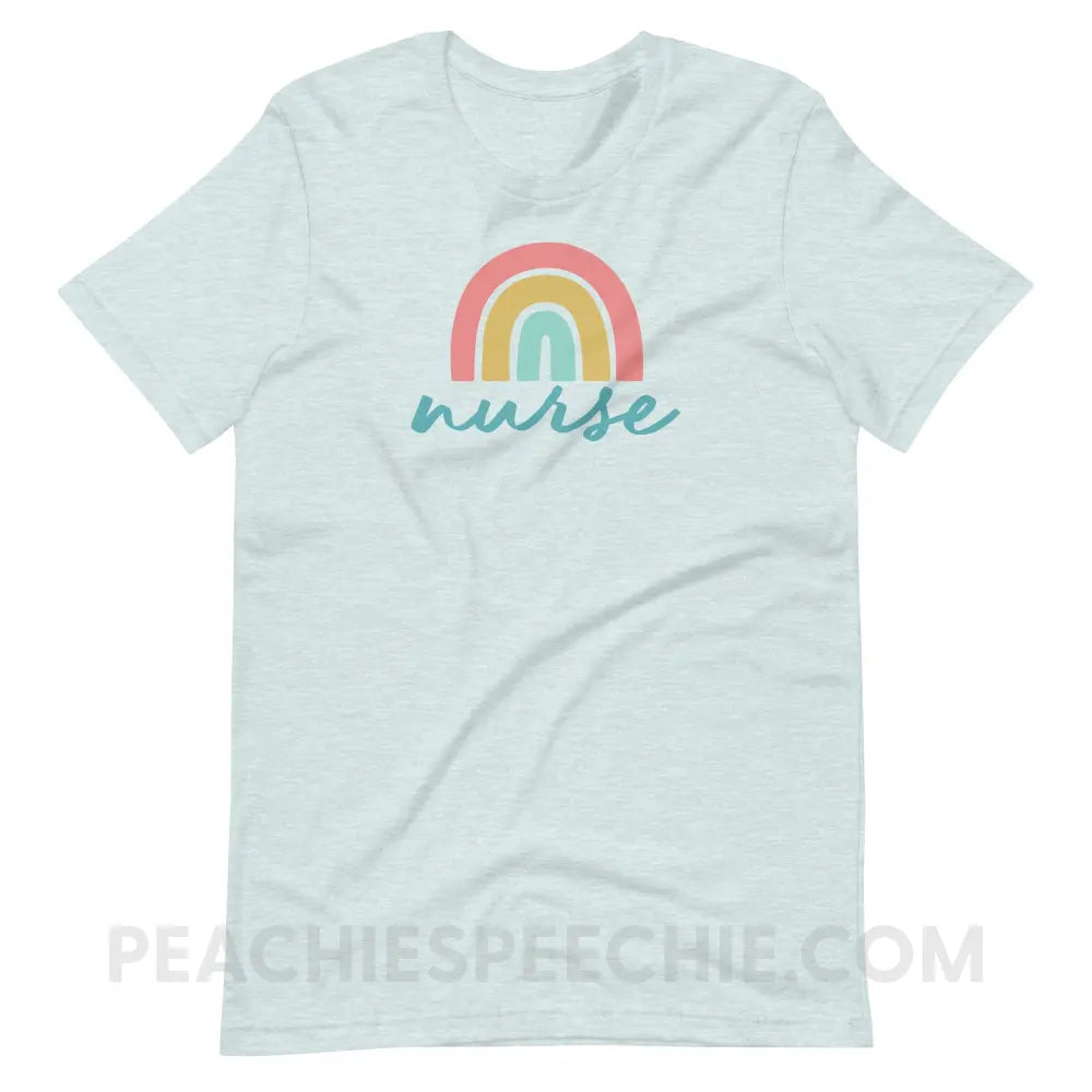 Rainbow Nurse Premium Soft Tee - Heather Prism Ice Blue / S - T-Shirt peachiespeechie.com