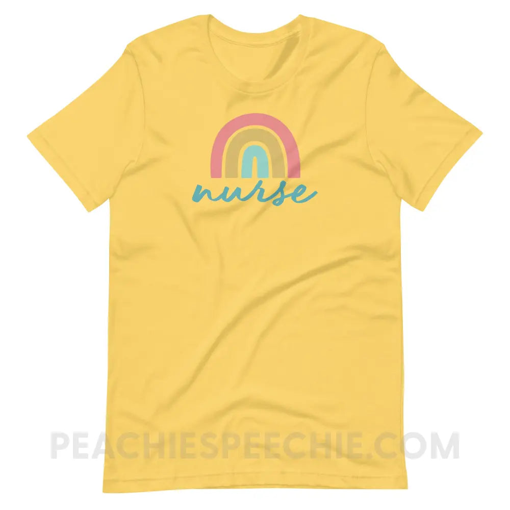 Rainbow Nurse Premium Soft Tee - Yellow / S - T-Shirt peachiespeechie.com