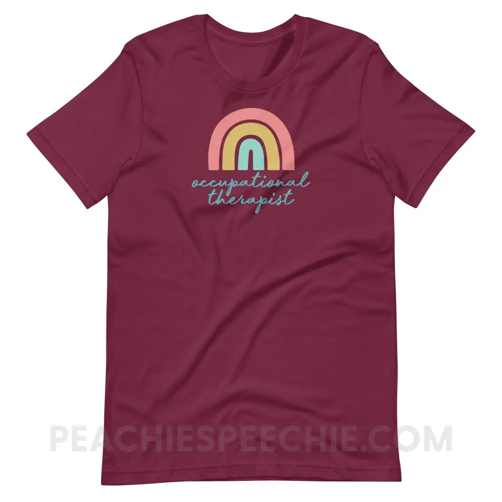 Rainbow Occupational Therapist Premium Soft Tee - Maroon / S - T-Shirt peachiespeechie.com