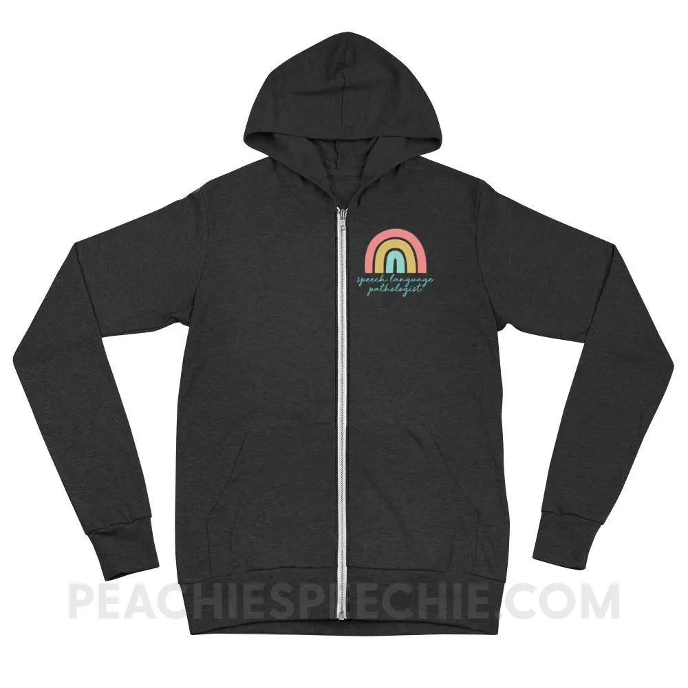 SLP Rainbow Peachie Speechie Zip Hoodie - Charcoal Black Triblend / XS - peachiespeechie.com