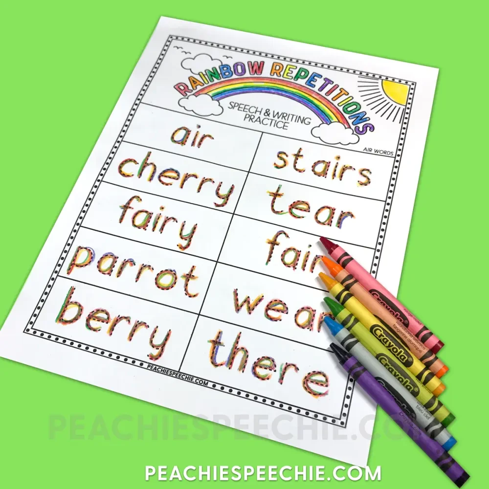 Rainbow Repetitions: Articulation and Writing for Speech Therapy - Materials peachiespeechie.com