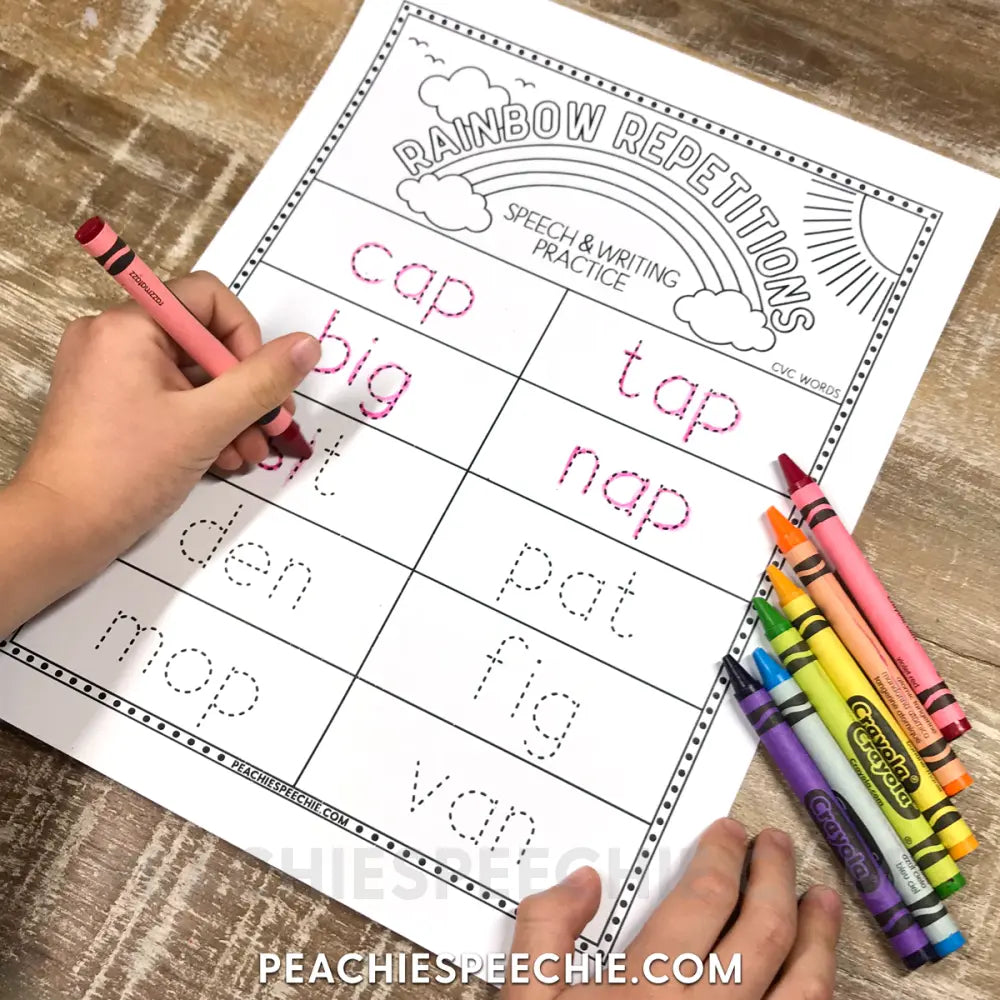 Rainbow Repetitions: Articulation and Writing for Speech Therapy - Materials peachiespeechie.com