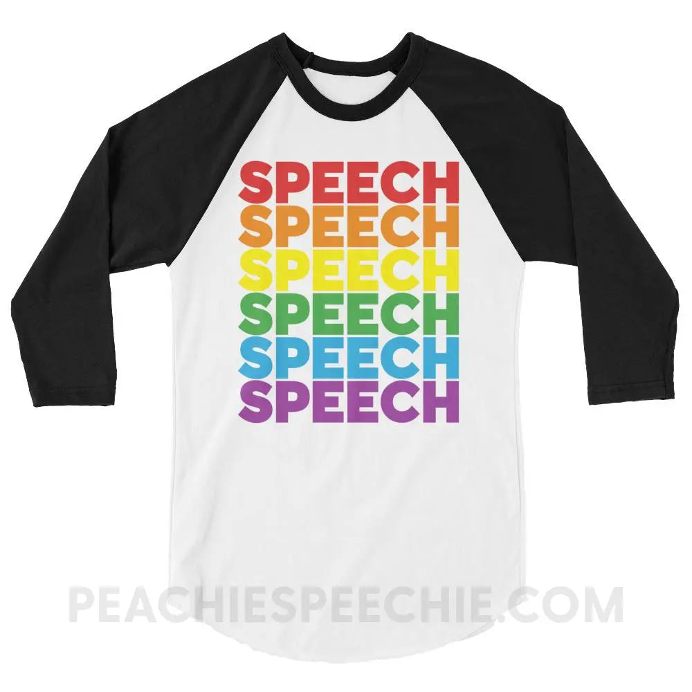 Rainbow Speech Baseball Tee - White/Black / XS - T-Shirts & Tops peachiespeechie.com