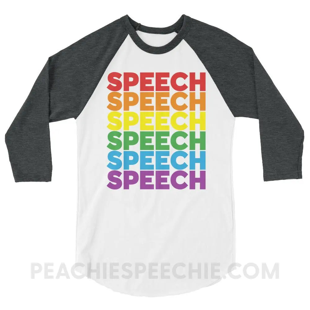 Rainbow Speech Baseball Tee - White/Heather Charcoal / XS - T-Shirts & Tops peachiespeechie.com