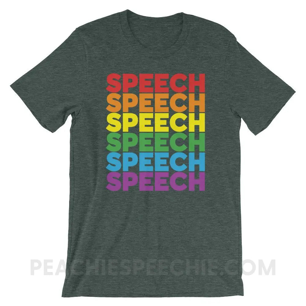 Rainbow Speech Premium Soft Tee - Heather Forest / S - T-Shirts & Tops peachiespeechie.com