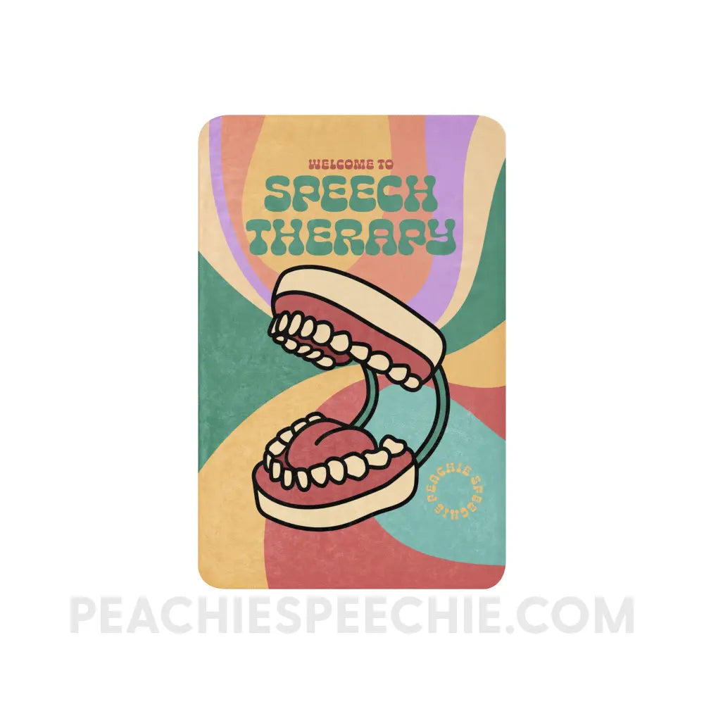 Retro Welcome To Speech Therapy Sherpa Blanket - 37″×57″ - peachiespeechie.com