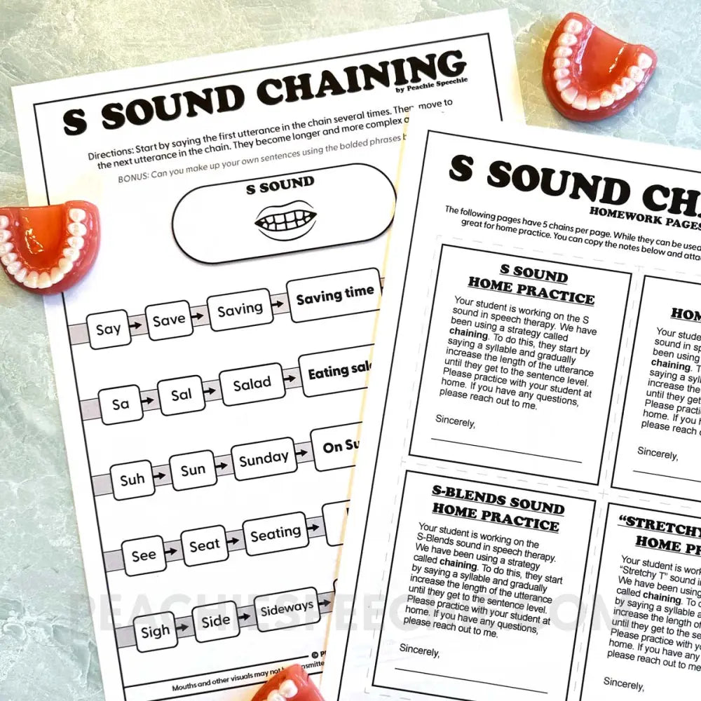 S Sound Chaining for Speech Therapy - Materials peachiespeechie.com