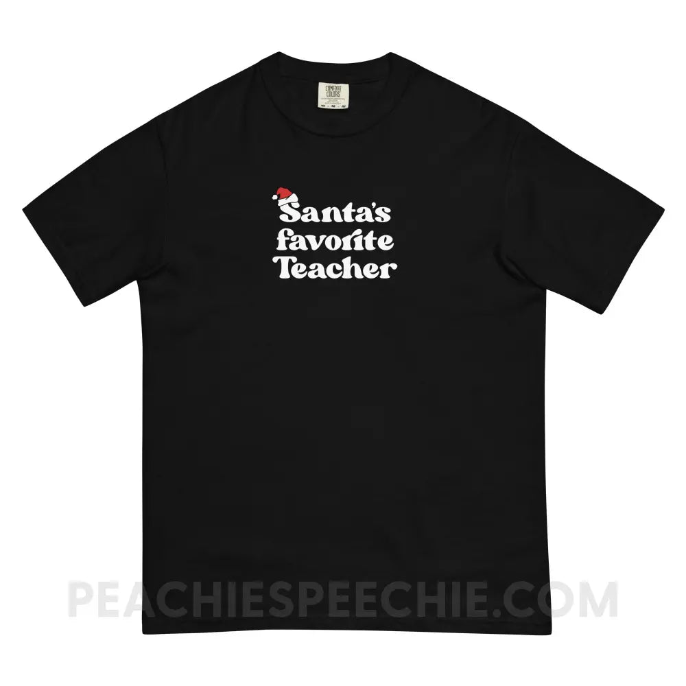 Santa’s Favorite Teacher Comfort Colors Tee - Black / S - T-Shirt peachiespeechie.com