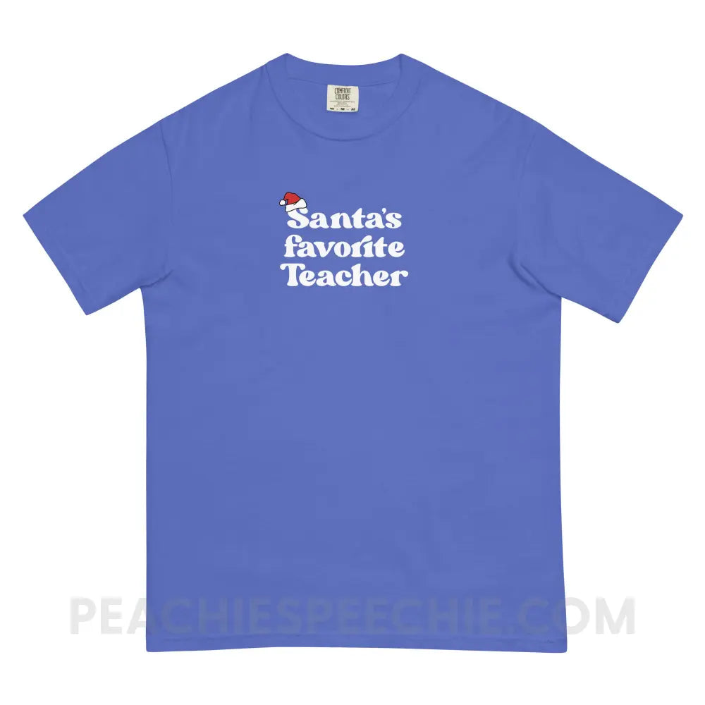 Santa’s Favorite Teacher Comfort Colors Tee - Flo Blue / S - T-Shirt peachiespeechie.com