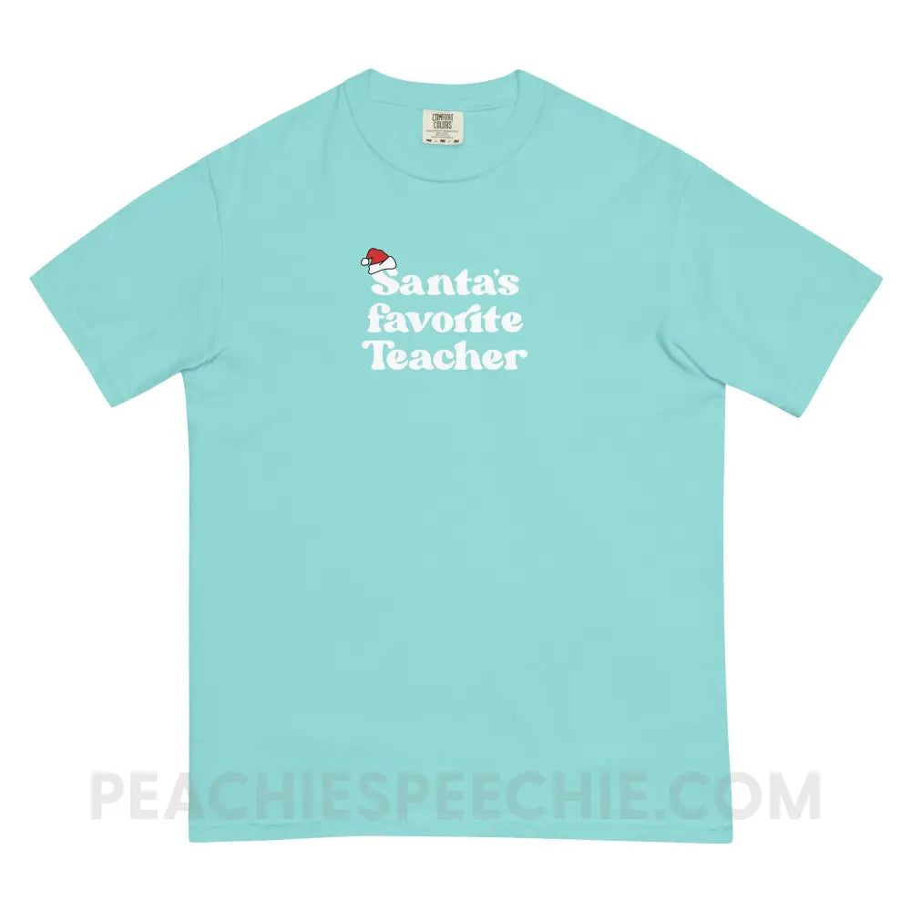 Santa’s Favorite Teacher Comfort Colors Tee - Lagoon Blue / S - T-Shirt peachiespeechie.com