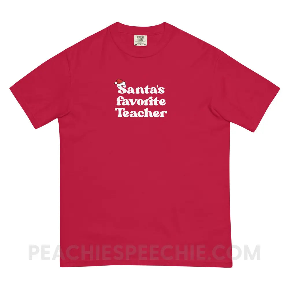 Santa’s Favorite Teacher Comfort Colors Tee - Red / S - T-Shirt peachiespeechie.com