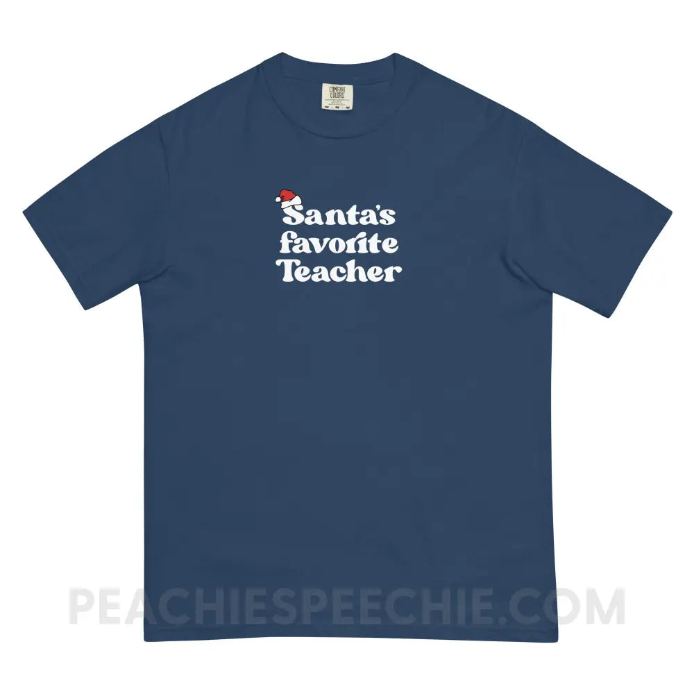 Santa’s Favorite Teacher Comfort Colors Tee - True Navy / S - T-Shirt peachiespeechie.com