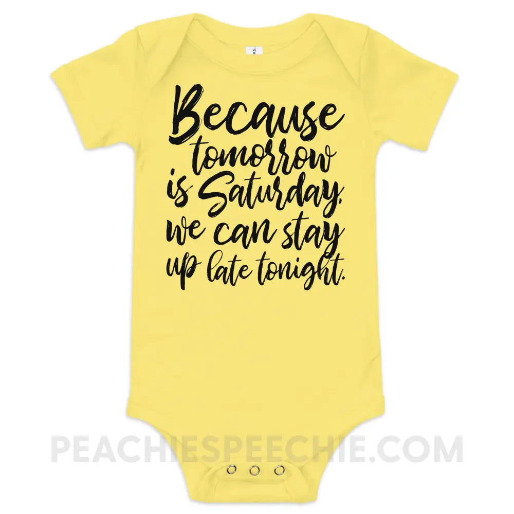 Saturday Baby Onesie - Yellow / 3-6m - peachiespeechie.com