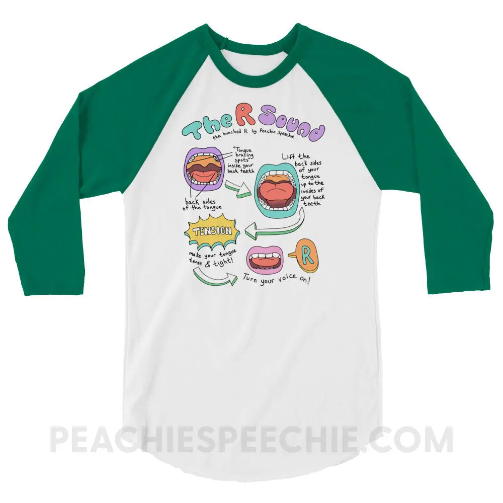 How To Say The Bunched R Sound Baseball Tee - White/Kelly / XS - peachiespeechie.com