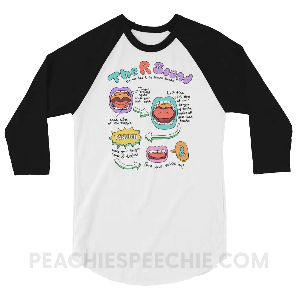 How To Say The Bunched R Sound Baseball Tee - White/Black / XS - peachiespeechie.com