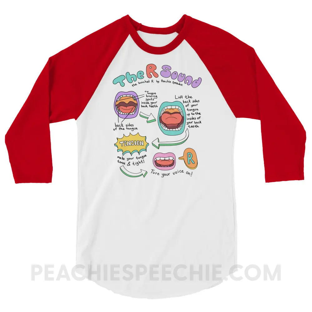 How To Say The Bunched R Sound Baseball Tee - White/Red / XS - peachiespeechie.com