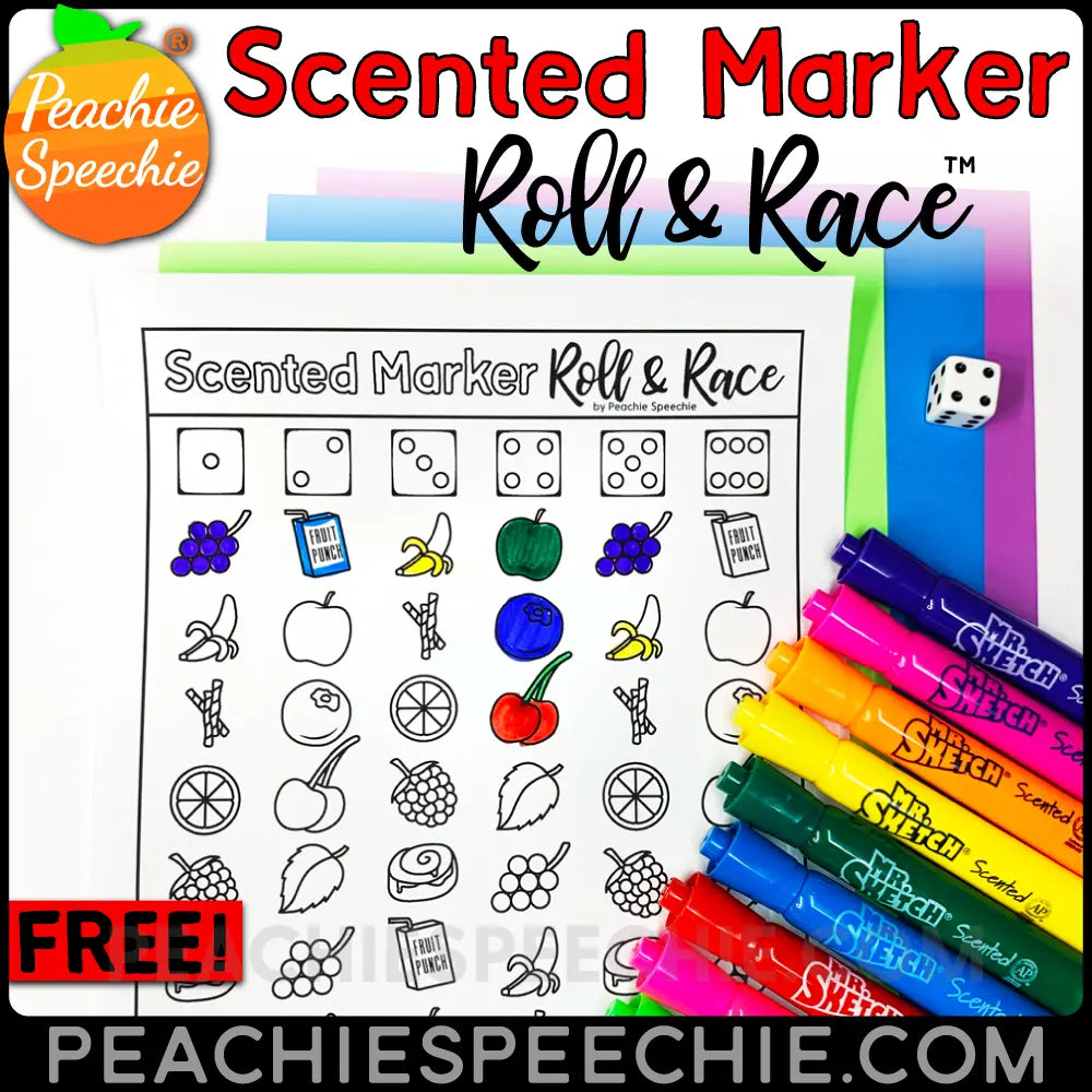 Scented Marker Roll and Race Open Ended Dice Game - Materials peachiespeechie.com