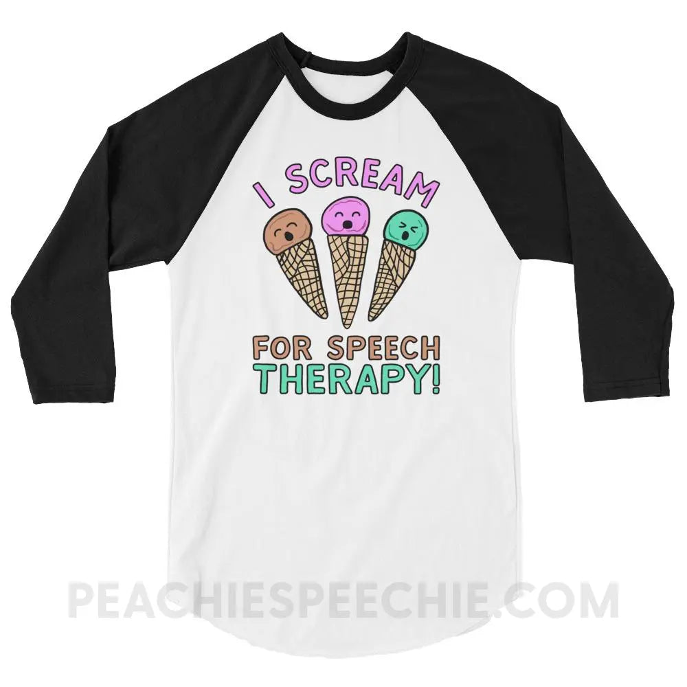 I Scream for Speech Baseball Tee - White/Black / XS - T-Shirts & Tops peachiespeechie.com