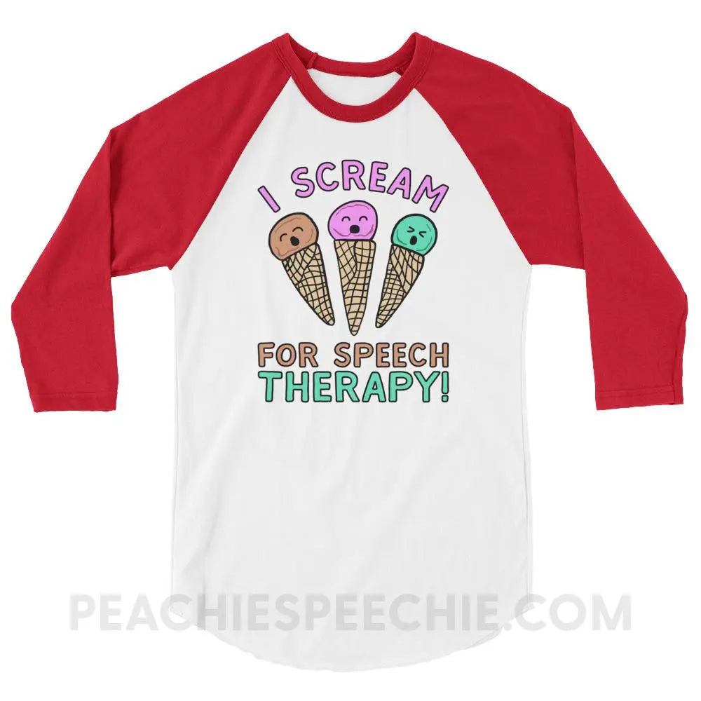 I Scream for Speech Baseball Tee - White/Red / XS - T-Shirts & Tops peachiespeechie.com