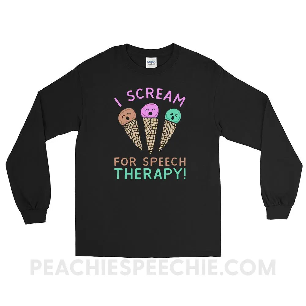 I Scream for Speech Long Sleeve Tee - Black / S - T-Shirts & Tops peachiespeechie.com