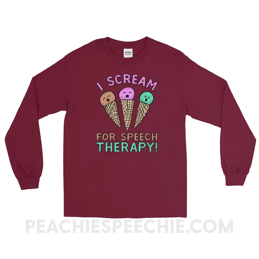 I Scream for Speech Long Sleeve Tee - Maroon / S - T-Shirts & Tops peachiespeechie.com