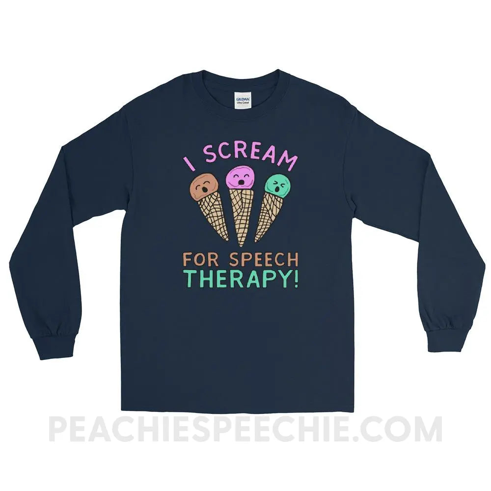 I Scream for Speech Long Sleeve Tee - Navy / S - T-Shirts & Tops peachiespeechie.com