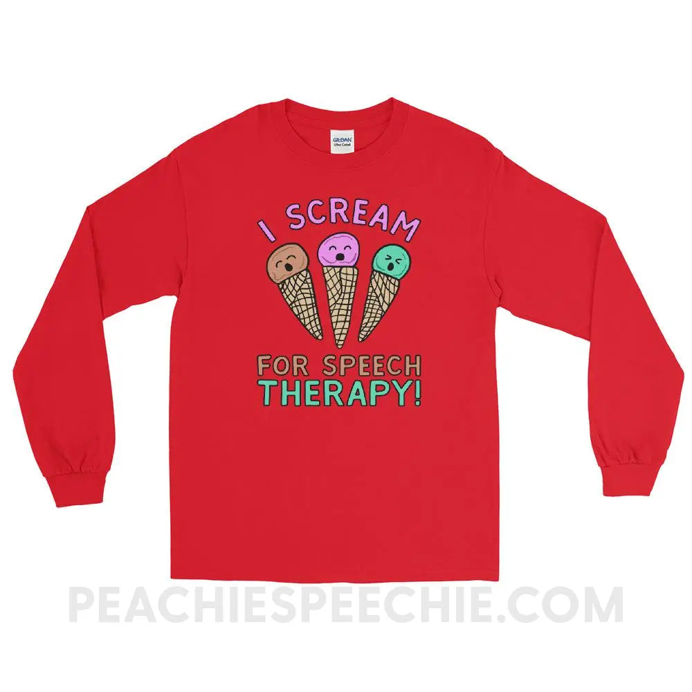 I Scream for Speech Long Sleeve Tee - Red / S - T-Shirts & Tops peachiespeechie.com