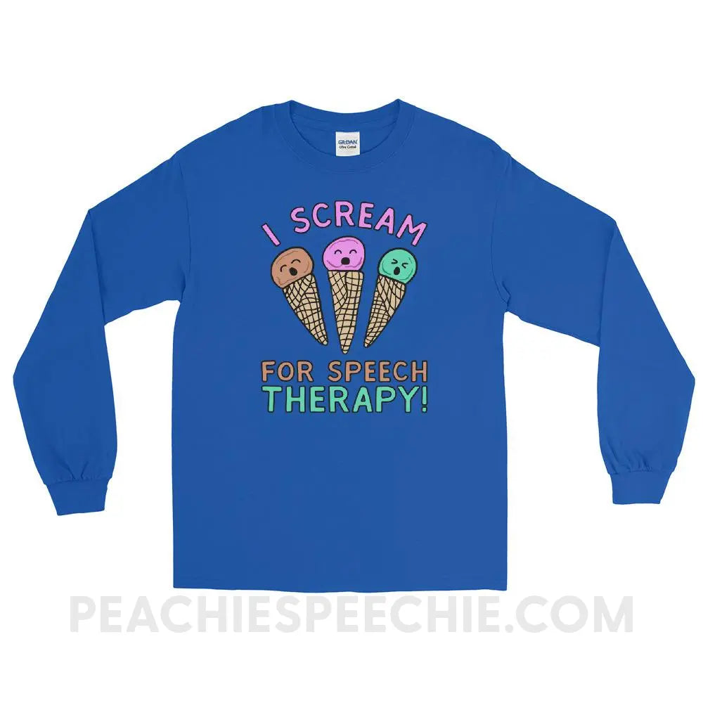 I Scream for Speech Long Sleeve Tee - Royal / S - T-Shirts & Tops peachiespeechie.com